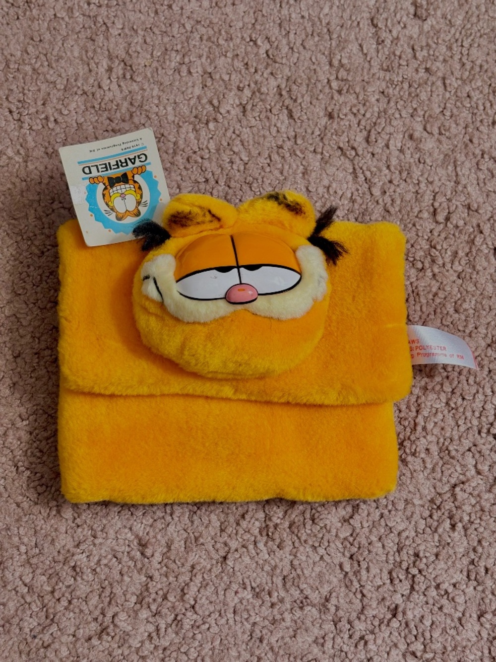 Vintage Garfield Plush Purse Fuzzy Pouch 3D Face 1978 Rare New Deadstock *Read